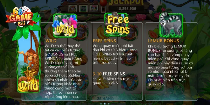Wild có thể thay thế bất kỳ biểu tượng nào khác, ngoại trừ Bonus và Free Spin